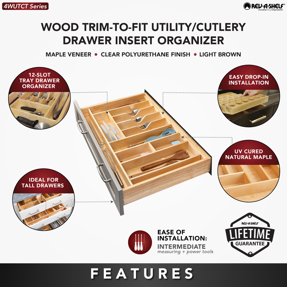 Rev-A-Shelf Wood Trim-to-Fit Utensil and Cutlery Drawer Organizer Insert